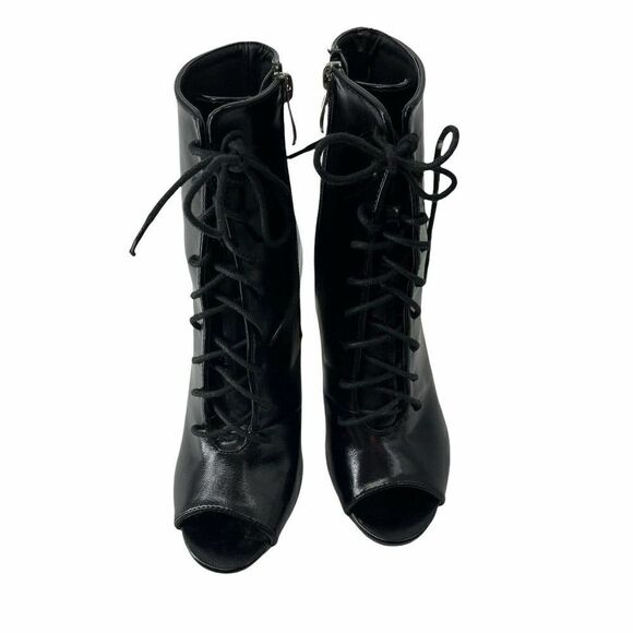 Cape Robbin Black Lace Up Victorian Open Toe Clear Chunky Heel Boots Shoe Size 6 - Picture 3 of 9